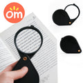 Compact folding pocket magnifier magnifying small book text with protective case