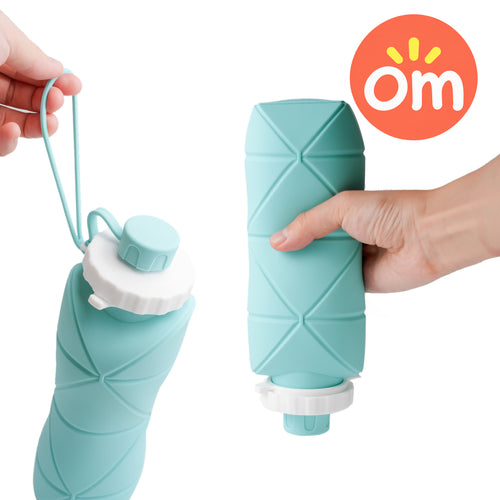 Collapsible leak-proof silicone water bottle with a carrying strap