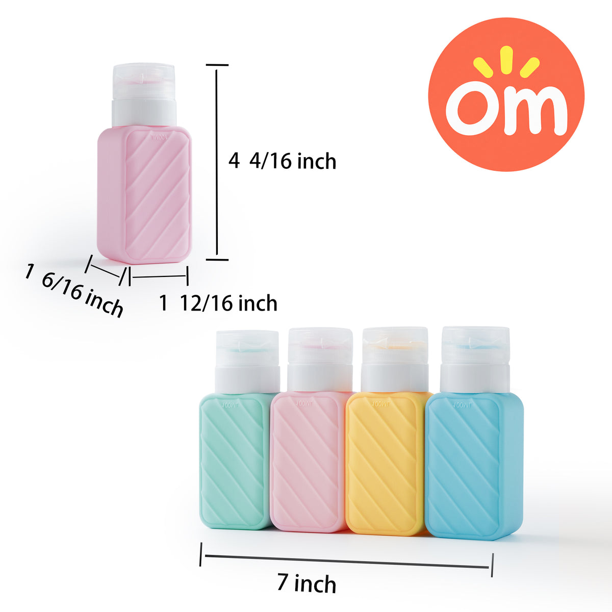 Product dimensions and measurements for the 3.4 oz silicone travel toiletry bottles