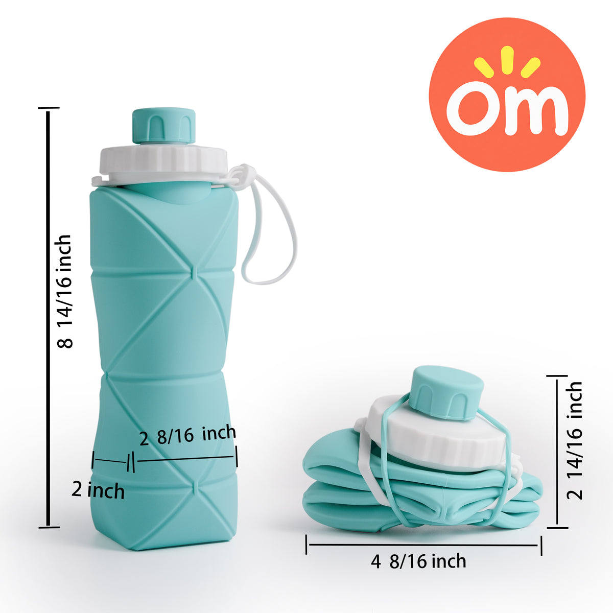 Folded and unfolded dimensions of the 20.4 oz (600 mL) collapsible travel water bottle
