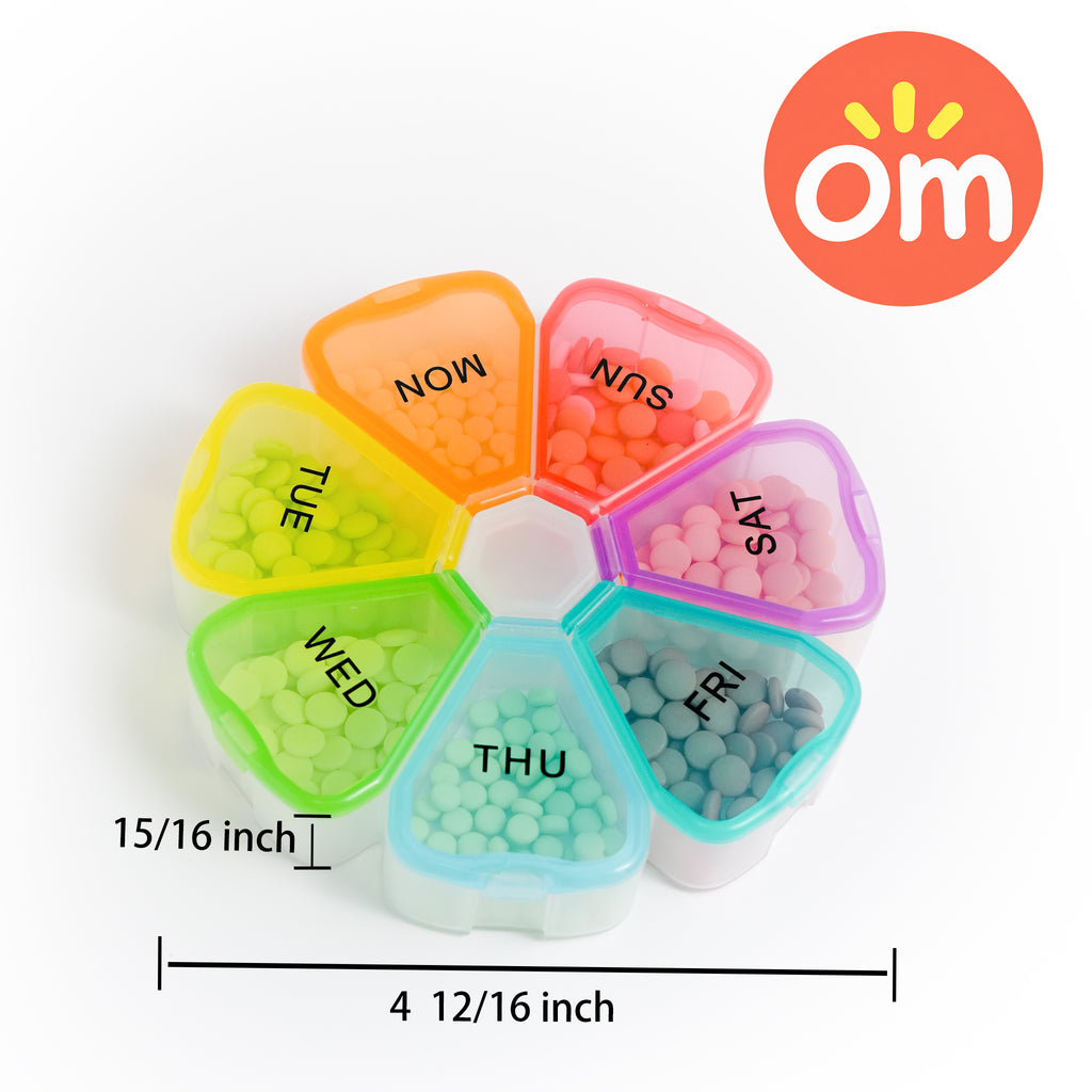 Product dimensions for the compact 7-day portable weekly travel pill case
